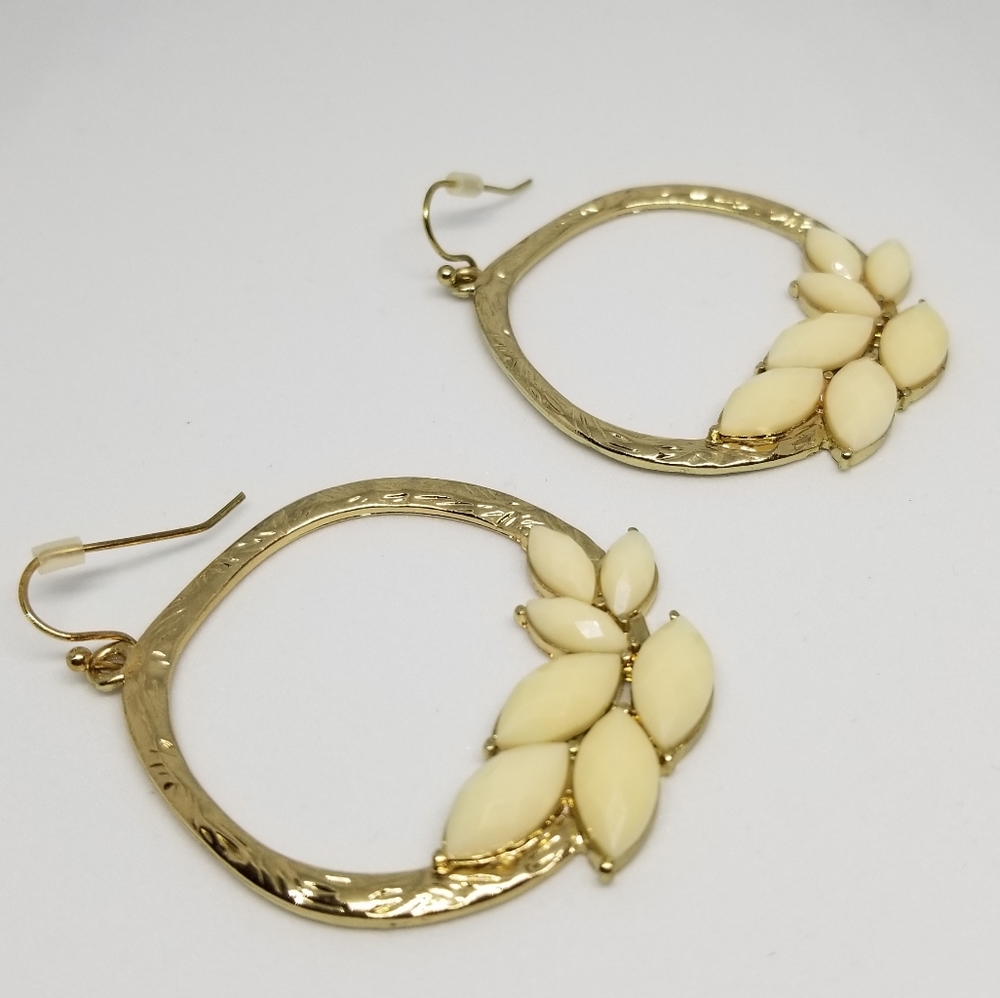 Gold & Cream Textured Hoop Earrings - Picture 4 of 8